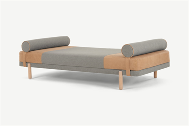 Assim Day Bed, Tan Leather and Manhattan Grey