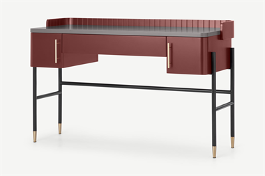 Lali Wide Desk, Mid Grey  Mahogany Red