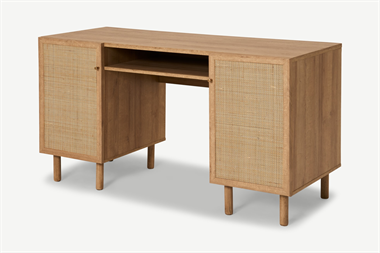 Pavia Wide Desk, Natural Rattan  Oak Effect