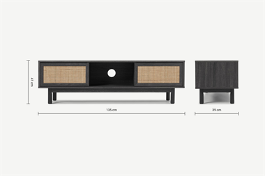 Pavia Wide TV Stand, Natural Rattan  Black Wood Effect