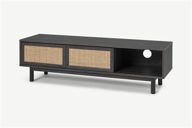 Pavia Wide TV Stand, Natural Rattan  Black Wood Effect